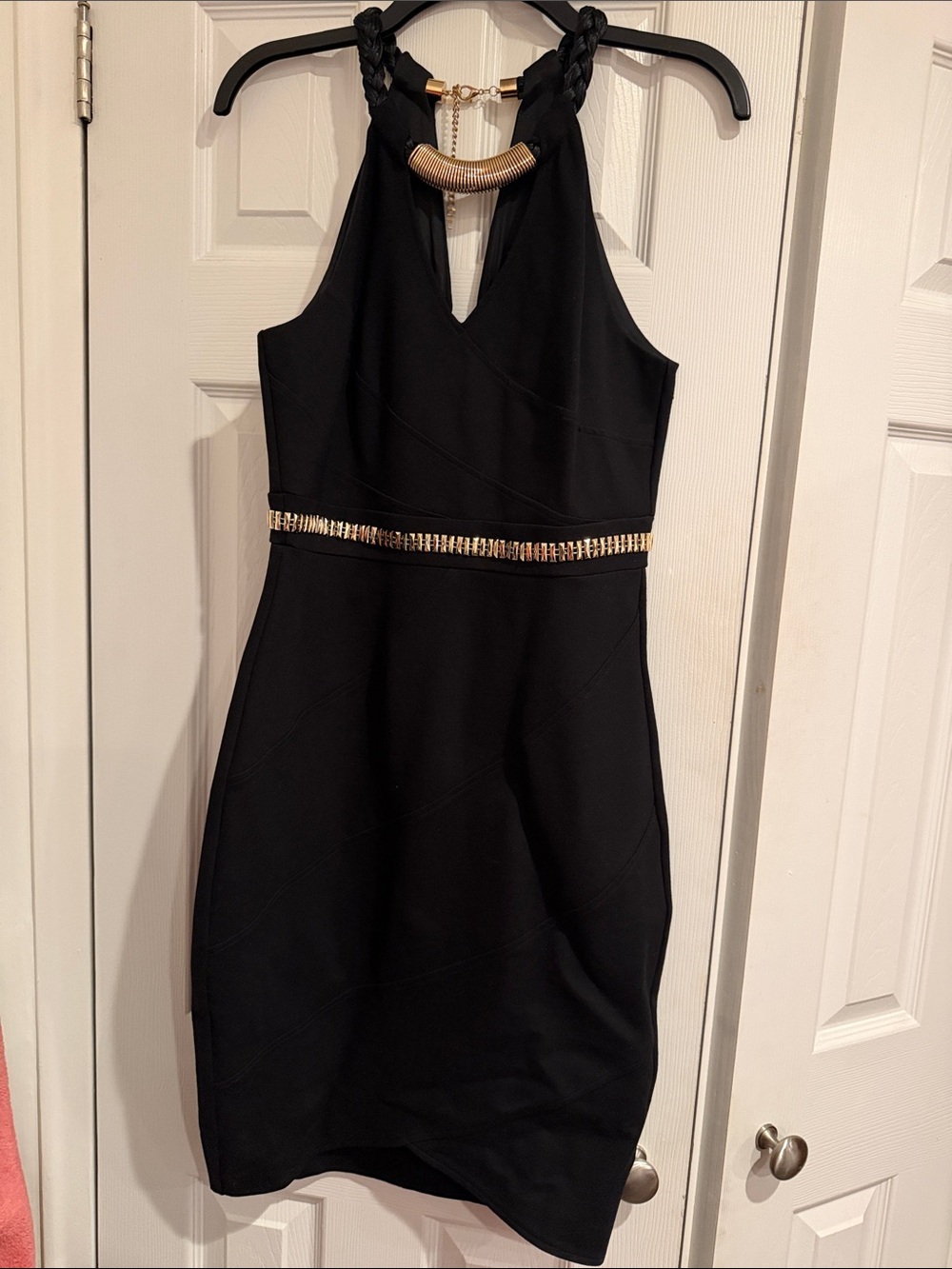 Jax Black Halter Mini Dress with Gold Waist Accent